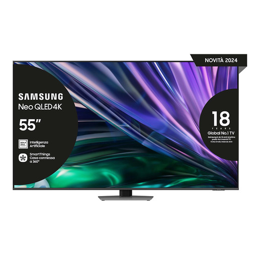 Samsung Smart TV 55'' QE55QN85DBTXZT Neo QLED 4K Mini LED Carbon Silver 2024, Processore NQ4 AI GEN2, Tecnologia Quantum Matrix, Simple Chamfer Design