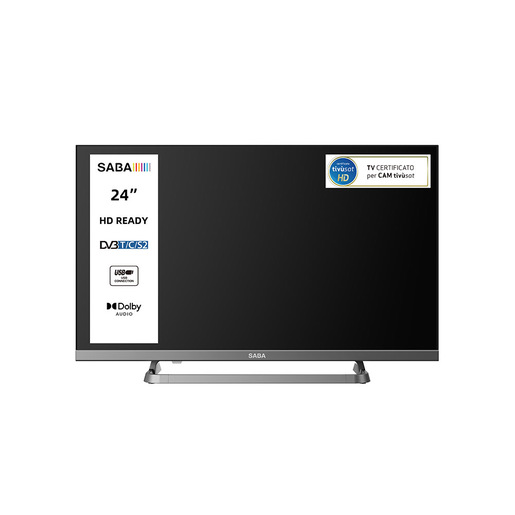 Image of SABA SA24M10 TV 24'' HD READY, Triplo tuner DVBT2/C/S2 HEVC MAIN10, Certificato TivuSAT, Piedistallo centrale, Dolby Audio
