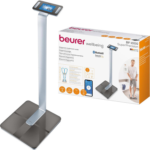 Image of Beurer BF 1000 Super Precision Bilancia Diagnostica Professionale con Misurazione Incrociata, Connessione Bluetooth e con Portata fino a 200 Kg, Metallo,
