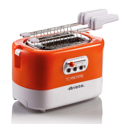 Image of Ariete 159 Toastime - Tostapane con Pinze per 2 fette di pane - 9 Gradi di Doratura - 700 Watt - Bianco e Arancio