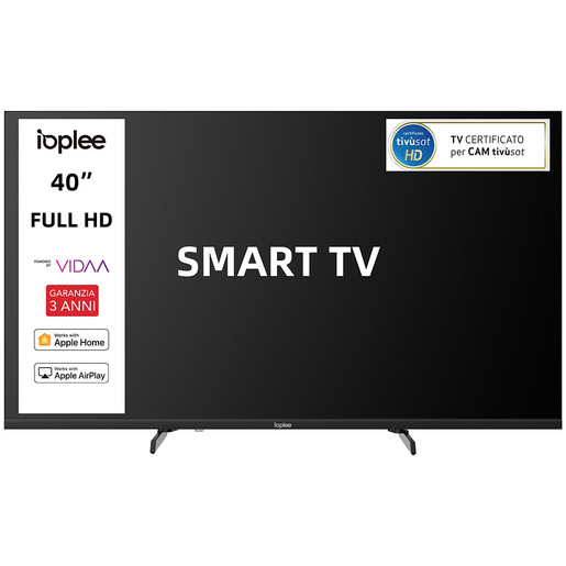 IOPLEE IOP40V2M10VDA SMART TV 40'' FULL HD, Sistema operativo VIDAA, Triplo tuner DVBT2/C/S2, Certificato TivuSAT, Piedini installabili in doppia posizio