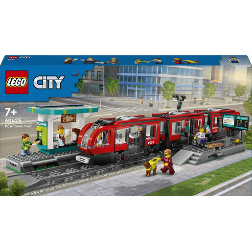 LEGO City 60423 Tram e Fermata del Tram, Treno Giocattolo da Costruire con Stazione e Vagoni Ferroviari, Giochi per Bambini 7+