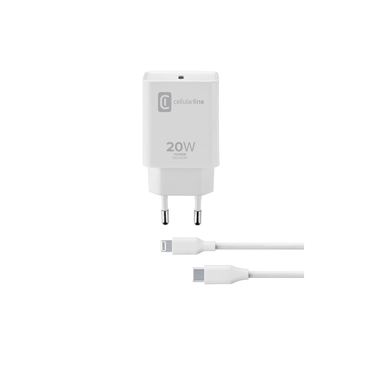 Image of Cellularline USB-C Charger Kit 20W - USB-C to Lightning - iPhone 8 or later Caricabatterie da rete USB-C 20W per la carica alla massima velocità di iP