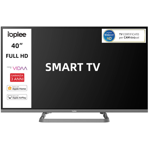 IOPLEE IOP40M10VDA SMART TV 40'' FULL HD, Sistema operativo VIDAA, Triplo tuner DVBT2/C/S2, Certificato TivuSAT, Piedistallo centrale, Dolby Audio, Paren