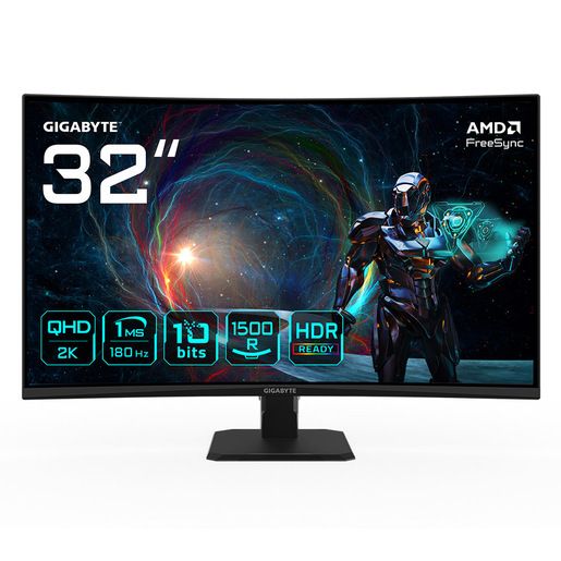 Image of GIGABYTE GS32QCA 31,5'' Monitor Gaming Curvo QHD - 2560 x 1440, 180Hz, 1ms, 250 cd/m², FreeSync, HDR Ready, HDMI 2.0, Displayport 1.4