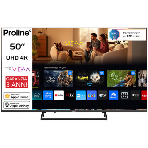 Proline PRO55KM10VDA SMART TV 55'' UHD 4K, Sistema operativo VIDAA, Triplo tuner DVBT2/C/S2, Certificato TivuSAT, Piedistallo centrale in metallo, Dolby
