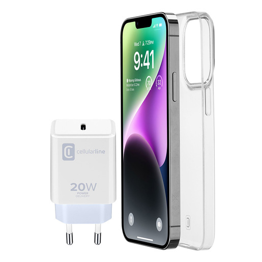 Cellularline Starter Kit- iPhone 14 Plus Kit di accessori per la ricarica e la protezione di iPhone