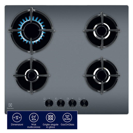 Electrolux EGG64272M Piano cottura Serie 600 Gas on Glass 60cm