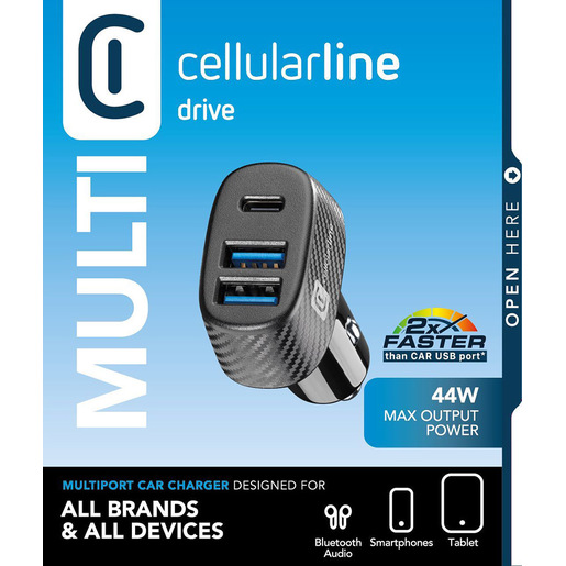 Image of Cellularline Car Multipower Trio - iPhone, Samsung, Xiaomi, Oppo and other Smartphones and Tablets Caricabatterie da auto veloce con 3 porte