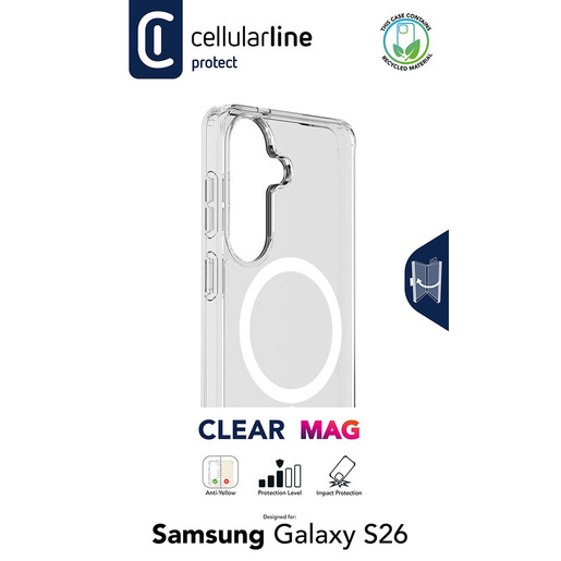 Image of Cellularline Clear Mag - Galaxy S26 Custodia trasparente ultra resistente con bordo in gomma, compatibile con ecosistema Qi2 e accessori magnetici, tratt