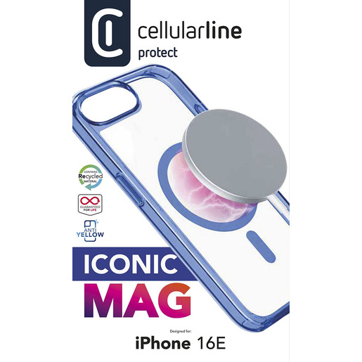 Cellularline Iconic Mag - iPhone 16E Custodia trasparente con bordi colorati compatibile con ecosistema Magsafe