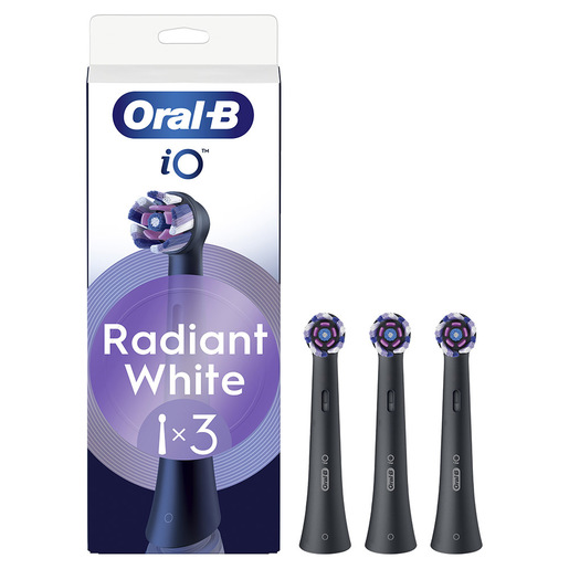 Image of Oral-B Testine di Ricambio iO Series Radiant White Black, testine rotonde di ricambio originali, setole angolate per una rimozione più profonda della