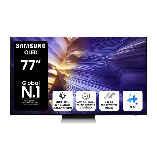 Samsung OLED AI TV 77'' QE77S90FAEXZT 4K, Processore NQ4 AI Gen3, 4K AI Upscaling Pro, Schermo antiriflesso, OLED HDR, Dolby Atmos & OTS Lite, Laser Slim