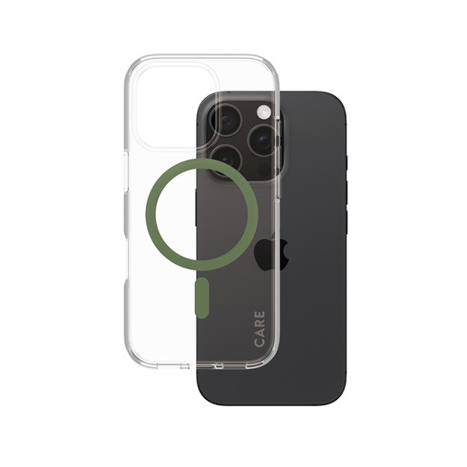 Image of PanzerGlass CARE by ® Flagship Cover Trasparente Urban Combat con MagSafe Verde iPhone 16 Pro