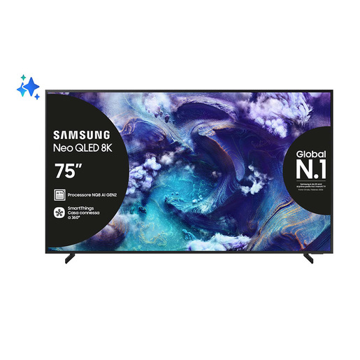 Samsung Neo QLED AI TV 75'' QE75QN900FTXZT 8K Mini LED, Processore NQ8 AI Gen2, 8K AI Upscaling, Glare Free, Neo Quantum HDR 8K Pro, Dolby Atmos & OTS+,