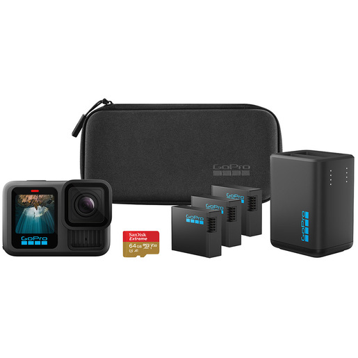Image of GoPro HERO13 - Action cam impermeabile Extended Power Bundle Black - Include caricabatteria doppio, 3 batterie Enduro, scheda microSD da 64 GB, suppor