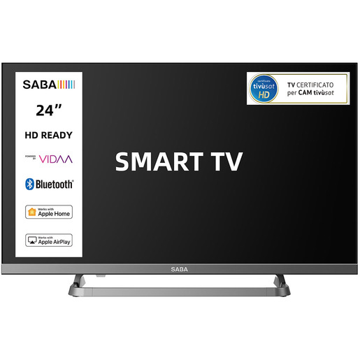 Image of SABA SA24S89VDA SMART TV 24'' HD READY, Sistema operativo VIDAA, Triplo tuner DVBT2/C/S2 HEVC MAIN10, Certificato TivuSAT, Piedistallo centrale, Dolby Au