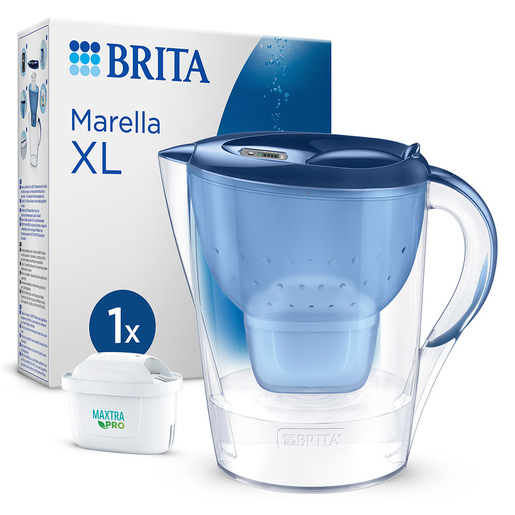 Image of Brita Caraffa filtrante Marella blu (3.5L) incl. 1 x filtro MAXTRA PRO All-in-1 - adatta alla porta del frigorifero con Memo digitale e coperchio riba