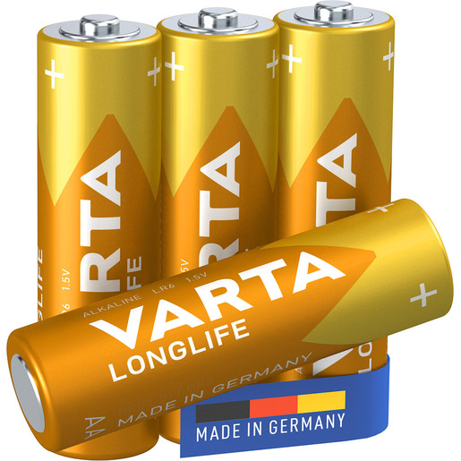 Image of Varta Longlife, Batteria Alcalina, AA, Mignon LR6, 1.5V, Blister da 4, Made in Germany