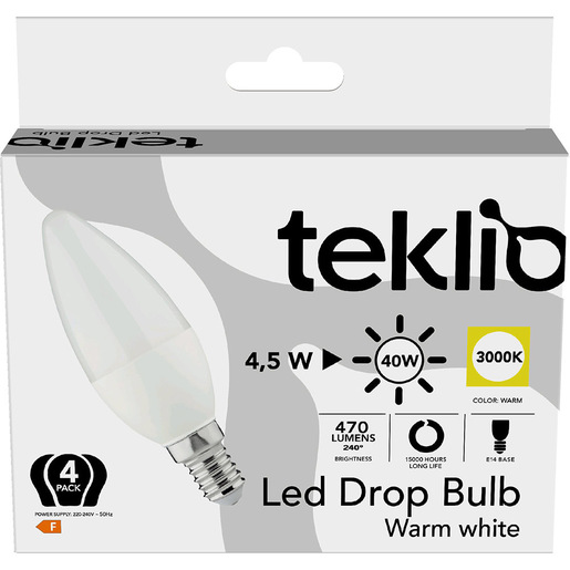 Image of IOPLEE TEKLIO C35630 Confezione 4 lampadine LED 3000 K 4,5W E14 Classe F
