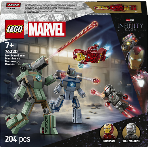 Image of LEGO ? Marvel 76320 Iron Man e War Machine Contro i Droni Hammer, Giocattolo con 2 Minifigure e 2 Action Figure, Regalo 7+