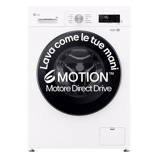 LG F4NX1009NWK Lavatrice smart 9kg, Classe A, 1400 giri, 6 Motion, Allergy Care, Bianca