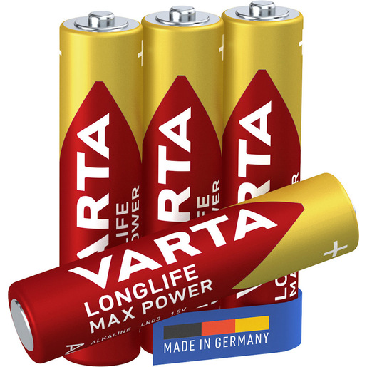 Image of Varta Longlife Max Power, Batteria Alcalina, AAA, Micro, LR03, 1.5V, Blister da 4, Made in Germany