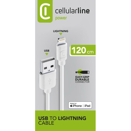 Image of Cellularline Power Cable 120cm - Lightning Cavo Lightning per ricarica e trasferimento dati cod015