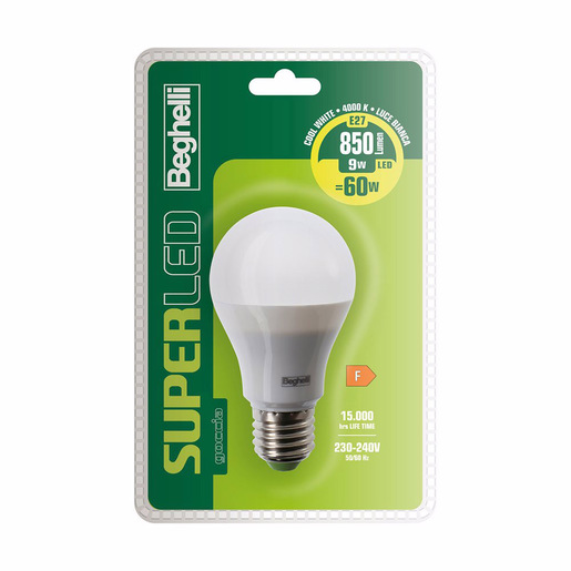 Image of Beghelli SuperLED Lampadina a risparmio energetico Bianco neutro 4000 K 9 W E27 F