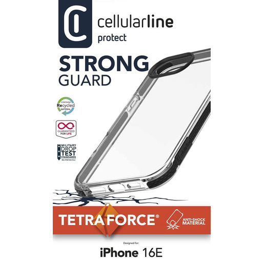 Image of Cellularline Tetra Force Strong Guard - iPhone 16e Custodia flessibile ultra-protettiva, anti-shock con tecnologia antibatterica Microban® integrata