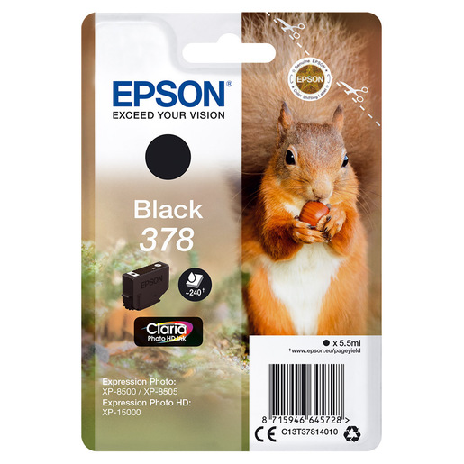 Image of Epson Squirrel Singlepack Black 378 Claria Photo HD Ink