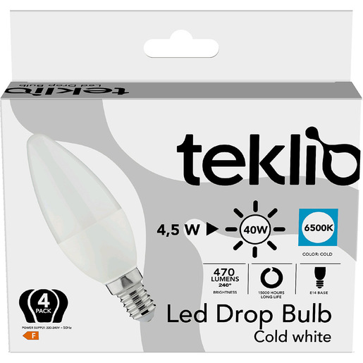 Image of IOPLEE Title update: TEKLIO C35665 Confezione 4 lampadine LED 6500 K 4,5W E14 Classe F