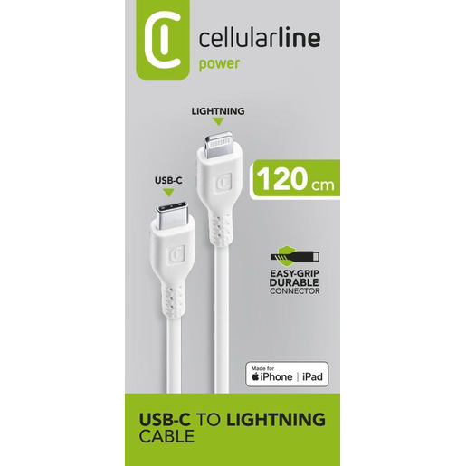 Image of Cellularline Power Cable 120cm - USB-C to Lightning Cavo USB-C to Lightning per ricarica e trasferimento dati cod015