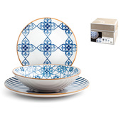 H&H Lifestyle 1541100 Servizio Da Tavola 18 Pz Porcellane Dure Blu, Bianco-image