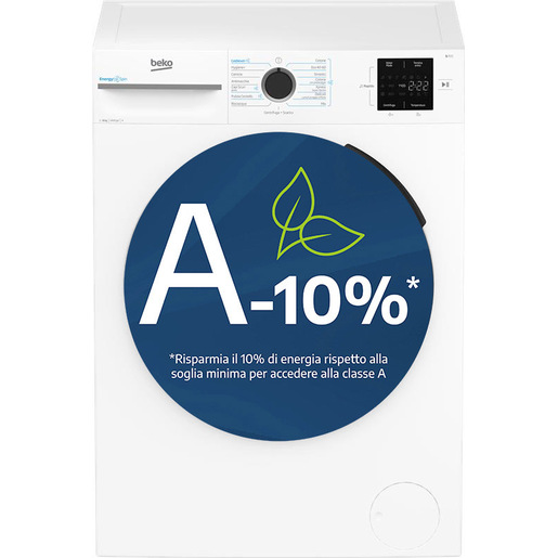 Image of Beko b300 BMWUR8147EC: Lavatrice 8kg, classe A-10%, 1400giri, linea estetica NX, motore inverter, Display Touch, colore Bianco, oblò Nero, tecnologia Ene