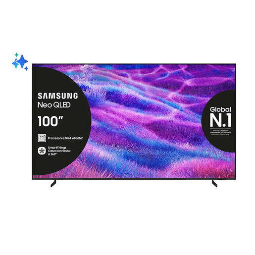 Samsung Neo QLED AI TV 100'' QE100QN80FUXZT 4K Mini LED, Processore NQ4 AI Gen2, 4K AI Upscaling, Motion Xcelerator 144Hz, Neo Quantum HDR, Dolby Atmos &