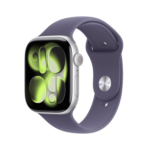 Image of Apple Watch Series 11 GPS 46mm Cassa Alluminio Argento con Sport Band Viola Nebbia - S/M