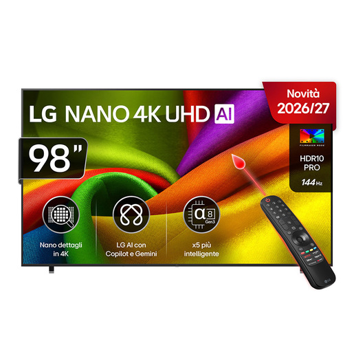 LG NANO 4K UHD AI 98'' Serie NU90 98NU900B6LB, 4K, AI Magic Remote, Nano Detail Enhancer, HDR10 Pro, 144Hz,SMART TV 2026