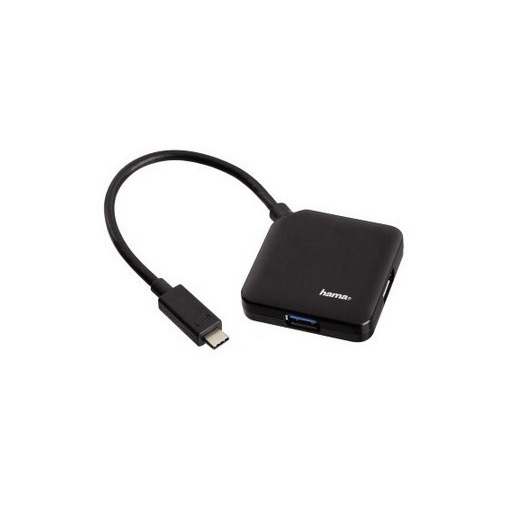 Image of Hama Hub USB 3.0 Type C da tavolo, 4 porte, cavo integrato, nero, blister