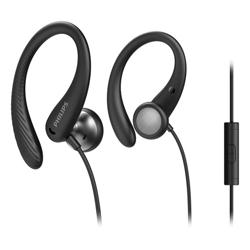 Image of Philips TAA1105BK/00 Cuffie con Filo per Fitness e Sport, Microfono, IPX2 Resistenti al Sudore, Supporti per l'orecchio Flessibili, Vestibilità Sicura