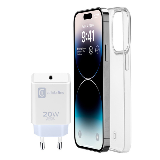 Image of Cellularline Starter Kit- iPhone 14 Pro Kit di accessori per la ricarica e la protezione di iPhone cod015