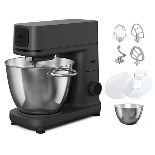 Image of AEG Robot da cucina KM7-1-4BPT, Impastatrice Planetaria, Potenza 1200W, Capacità ciotole 6 & 4L, Accessori inclusi, Nero