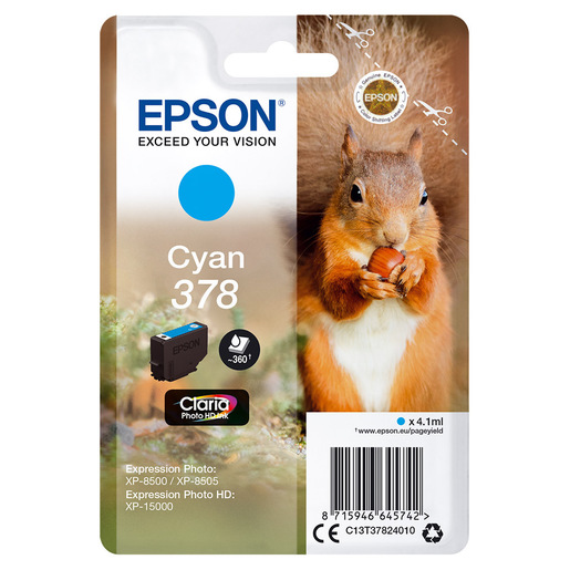 Image of Epson Squirrel Singlepack Cyan 378 Claria Photo HD Ink