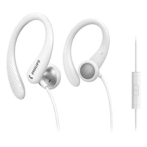 Image of Philips TAA1105WT/00 Cuffie con Filo per Fitness e Sport, Microfono, IPX2 Resistenti al Sudore, Supporti per l'orecchio Flessibili, Vestibilità Sicura