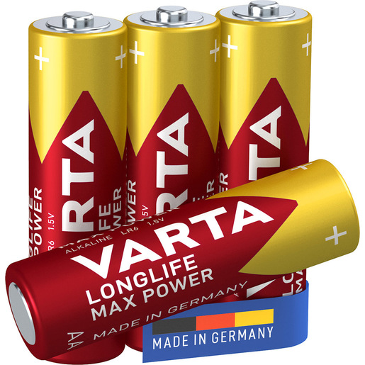 Image of Varta Longlife Max Power, Batteria Alcalina, AA, Mignon, LR6, 1.5V, Blister da 4, Made in Germany