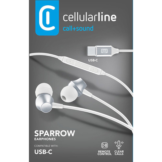 Cellularline SPARROW Auricolari in-ear con finiture metalliche, remote control e connettore USB-C