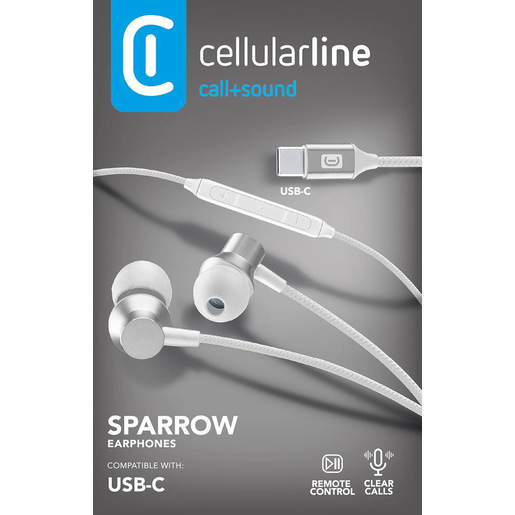 Image of Cellularline SPARROW Auricolari in-ear con finiture metalliche, remote control e connettore USB-C