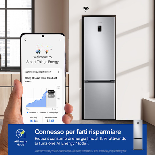 Samsung Frigorifero Combinato EcoFlex AI 2m 390L RB38C674CSA