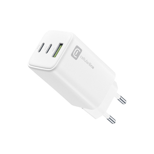 Cellularline Multipower Trio Port 65W - Smartphone, tablet e laptop Caricabatteria da rete 65W con 3 porte USB + USB-C + USB-C