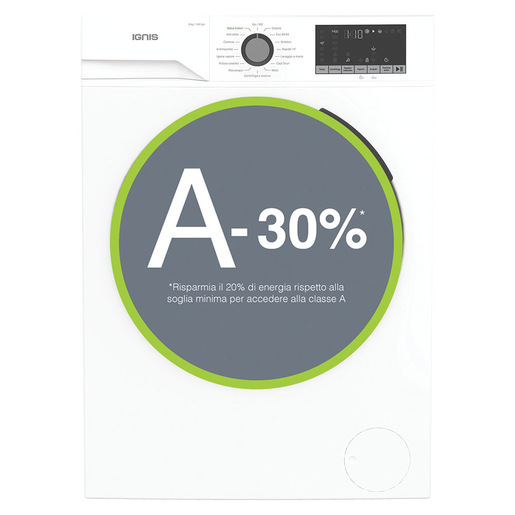 Ignis IG 8149DB IT, lavatrice a carica frontale 8 kg, A-30%, motore inverter, 1400 giri display digitale XL, vapore